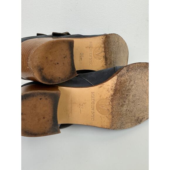 MODERN VICE NYC Made Blue Suede Triple Buckle Pointed Toe Chloe Booties Size 38 - Picture 8 of 9
